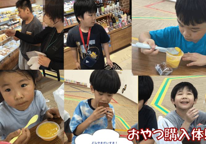 Children at a snack shop selecting items and trying samples with adults nearby in a learning activity